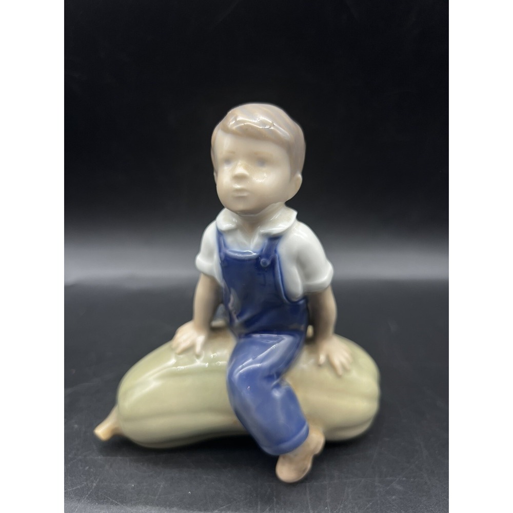 Vintage Royal Copenhagen Boy On Gourd Porcelain Figurine #4539